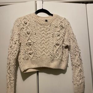Alya Textured Cream Crew Neck Sweater
